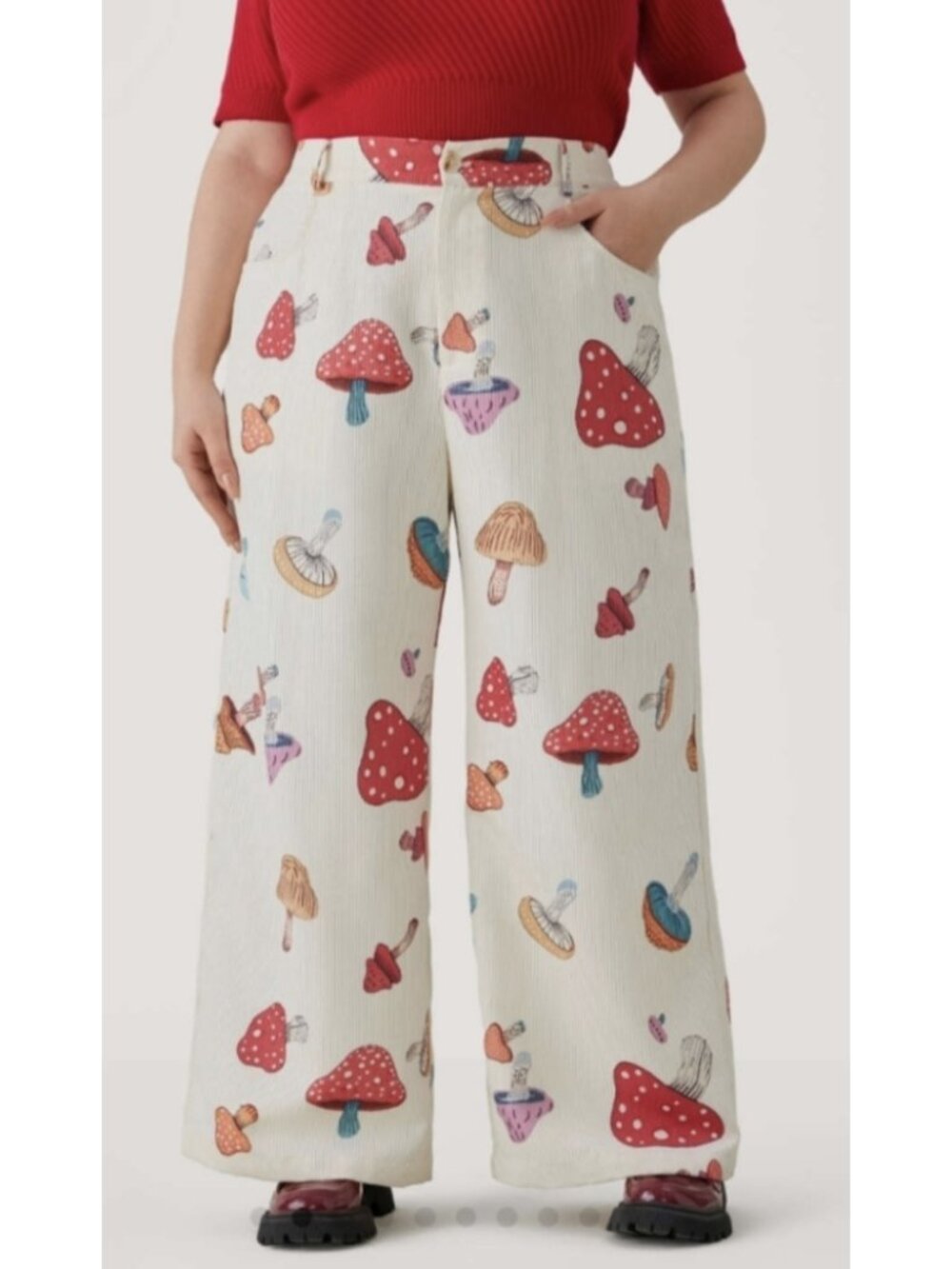 CIDER Corduroy Mid Waist Mushroom Wide Leg Pants 3XL Quirky Abstract Coquette